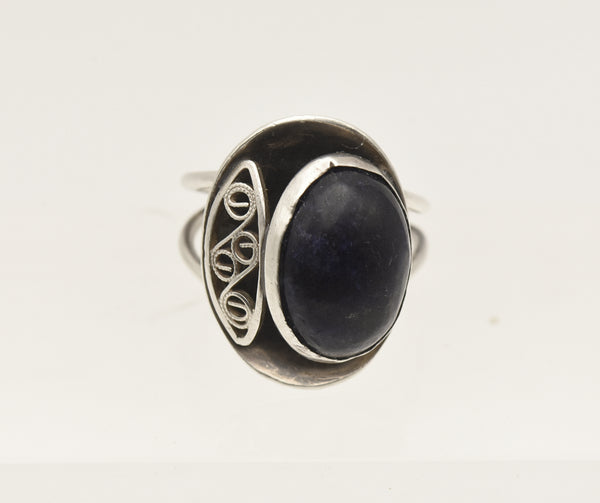 Vintage Handmade Sodalite and Sterling Silver Adjustable Ring