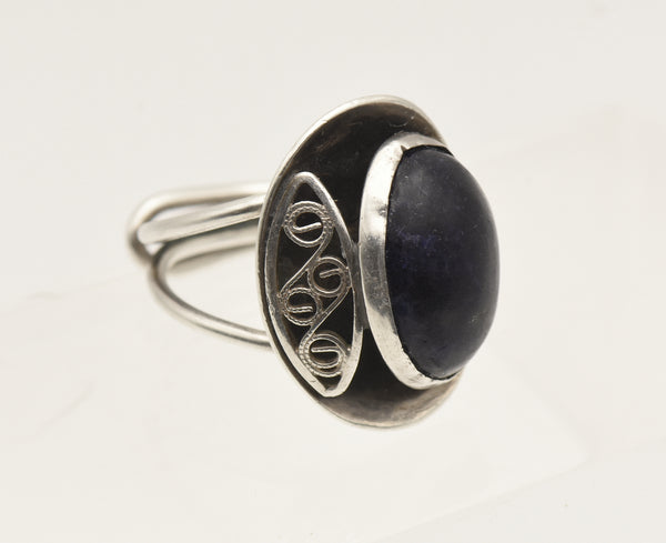 Vintage Handmade Sodalite and Sterling Silver Adjustable Ring