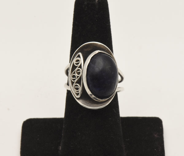 Vintage Handmade Sodalite and Sterling Silver Adjustable Ring