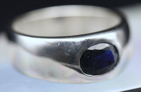 Vintage Heavy Sterling Silver and Sapphire Band - Size 12.25