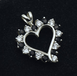 Vintage Sapphire and Cubic Zirconia Sterling Silver Heart Pendant