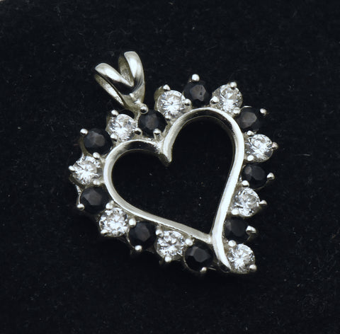 Vintage Sapphire and Cubic Zirconia Sterling Silver Heart Pendant