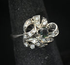 Vintage Palladium with Green Sapphire and Diamonds Ring - Size 6