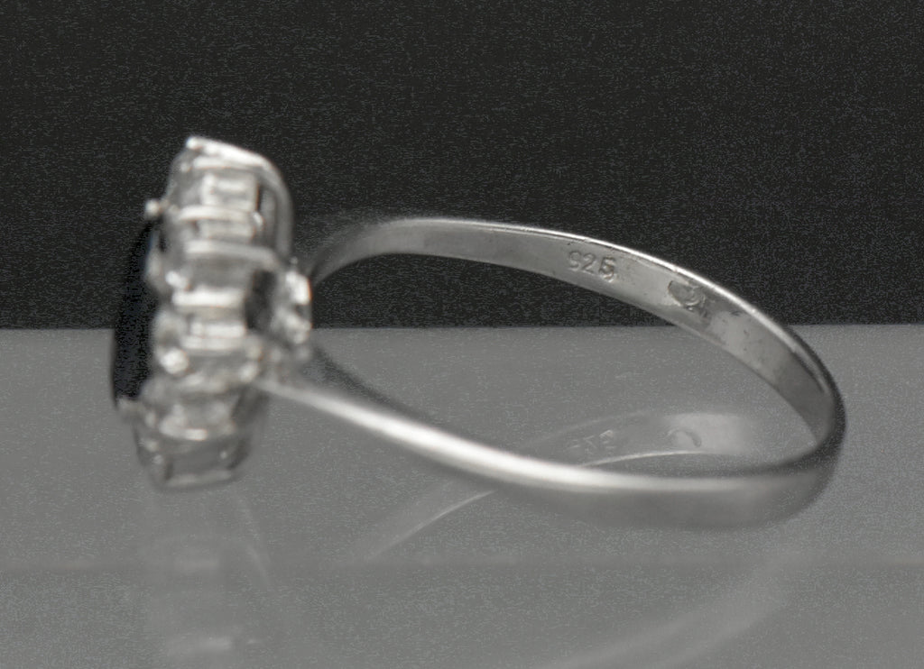 Vintage Sapphire and CZ Sterling Silver Halo Ring - Size 7