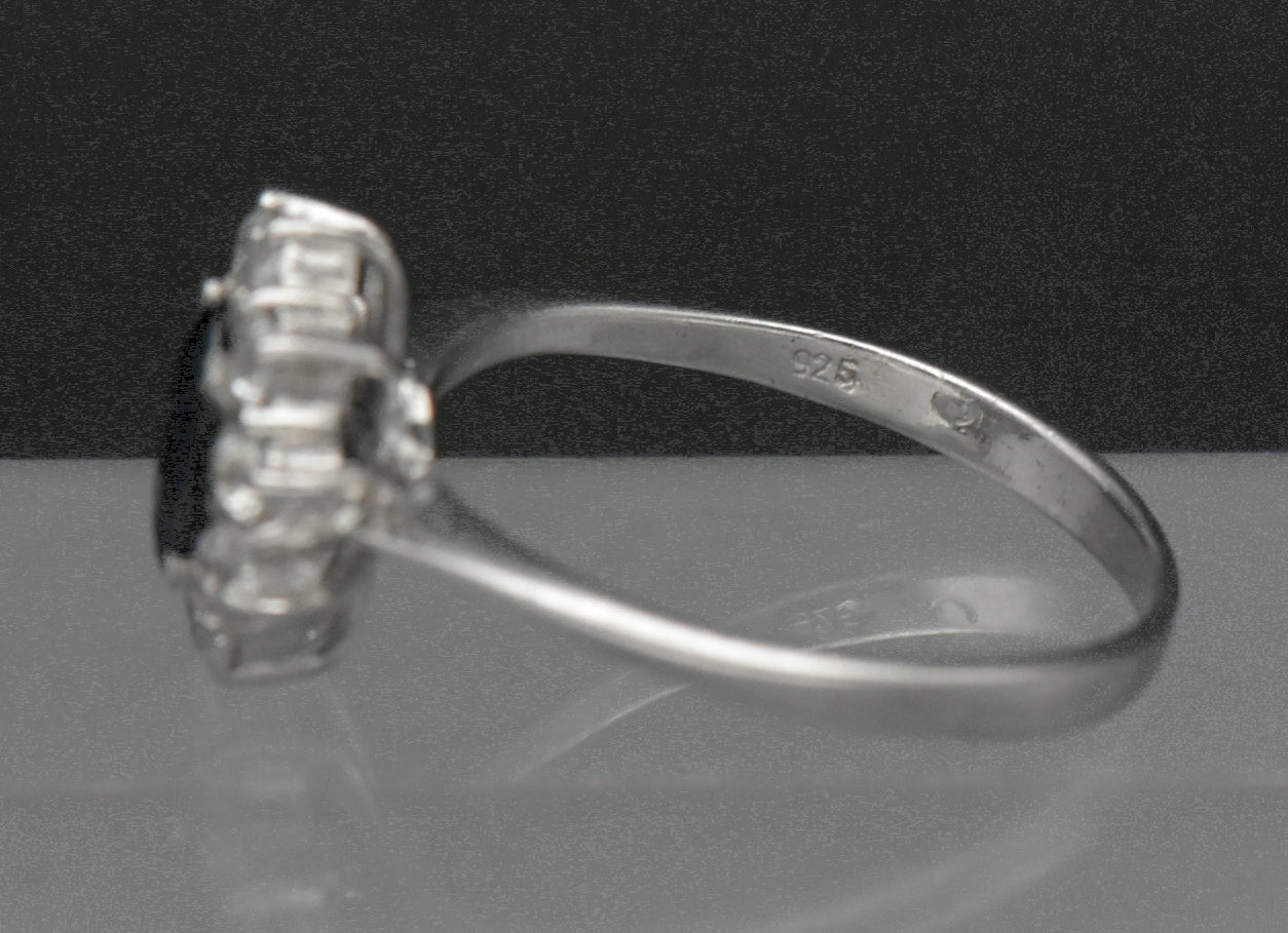 Vintage Sapphire and CZ Sterling Silver Halo Ring - Size 7