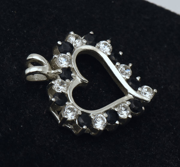Vintage Sapphire and Cubic Zirconia Sterling Silver Heart Pendant