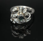 Vintage Palladium with Green Sapphire and Diamonds Ring - Size 6