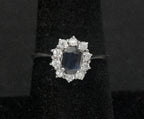 Vintage Sapphire and CZ Sterling Silver Halo Ring - Size 7