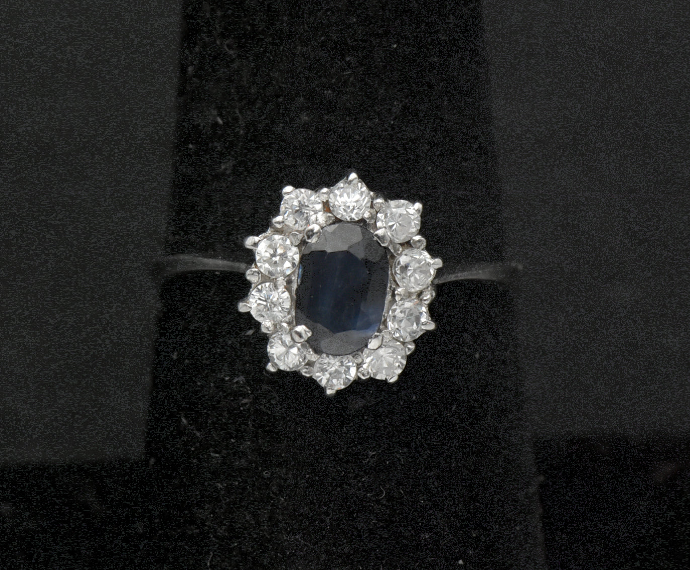 Vintage Sapphire and CZ Sterling Silver Halo Ring - Size 7
