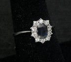 Vintage Sapphire and CZ Sterling Silver Halo Ring - Size 7