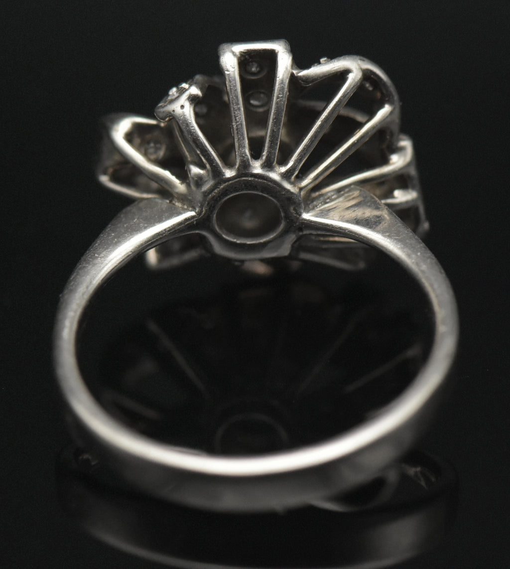Vintage Palladium with Green Sapphire and Diamonds Ring - Size 6