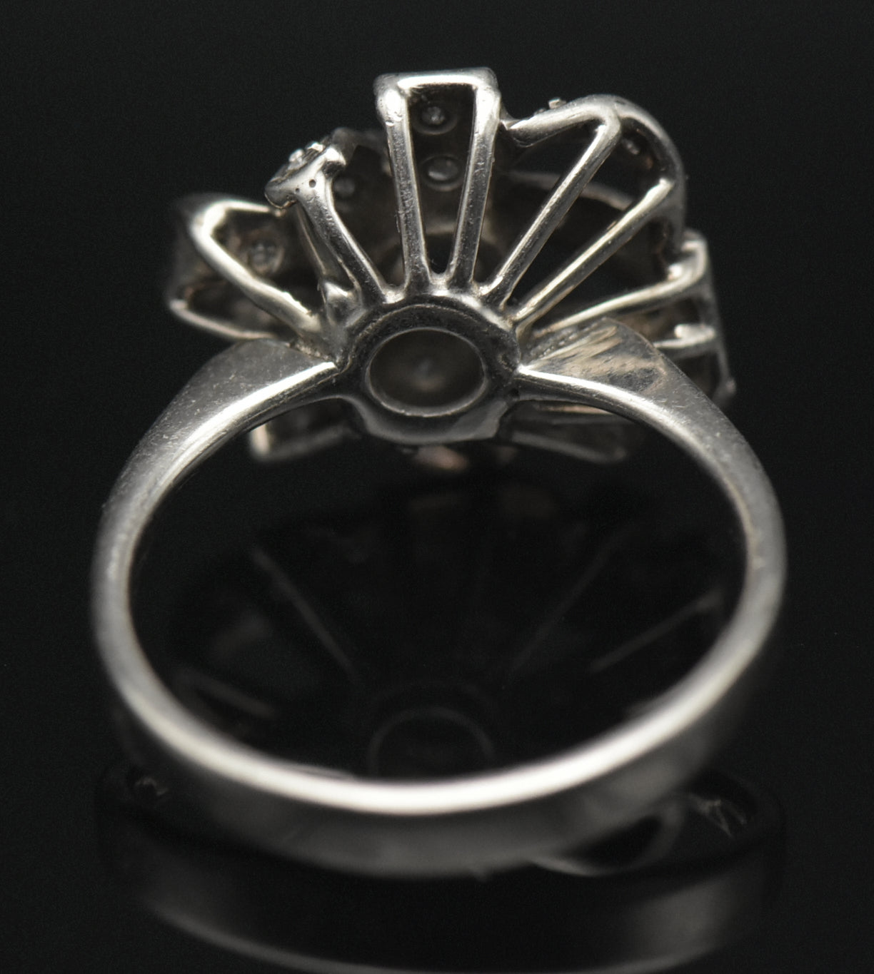 Vintage Palladium with Green Sapphire and Diamonds Ring - Size 6
