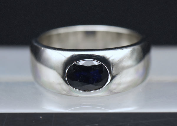 Vintage Heavy Sterling Silver and Sapphire Band - Size 12.25