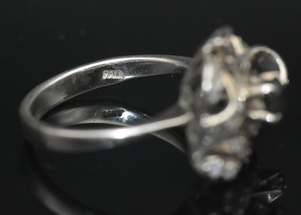 Vintage Palladium with Green Sapphire and Diamonds Ring - Size 6