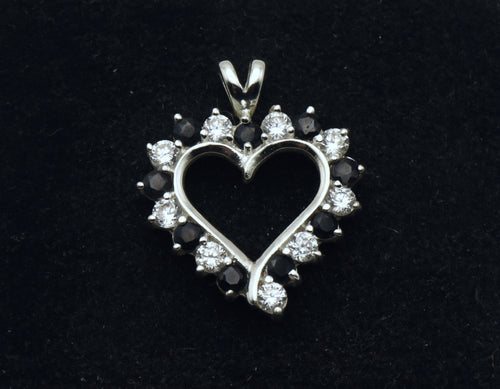 Vintage Sapphire and Cubic Zirconia Sterling Silver Heart Pendant