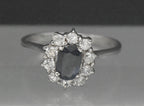 Vintage Sapphire and CZ Sterling Silver Halo Ring - Size 7