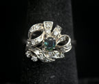 Vintage Palladium with Green Sapphire and Diamonds Ring - Size 6