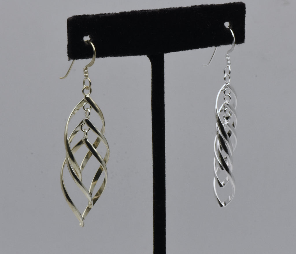 Vintage Sterling Silver Flat Spiral Dangle Earrings Mismatched Pair