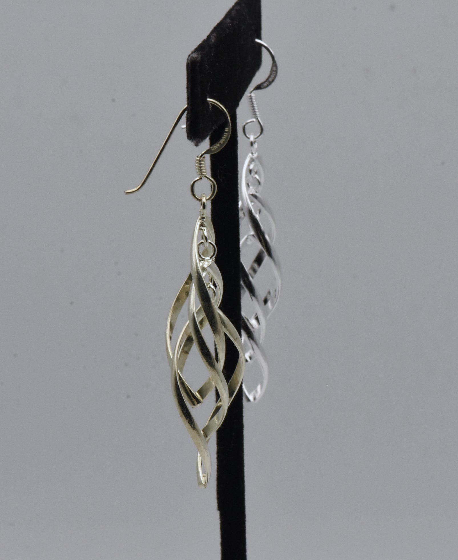 Vintage Sterling Silver Flat Spiral Dangle Earrings Mismatched Pair