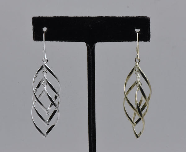 Vintage Sterling Silver Flat Spiral Dangle Earrings Mismatched Pair