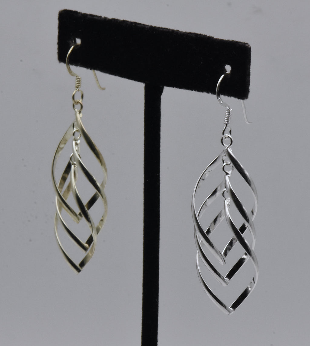 Vintage Sterling Silver Flat Spiral Dangle Earrings Mismatched Pair