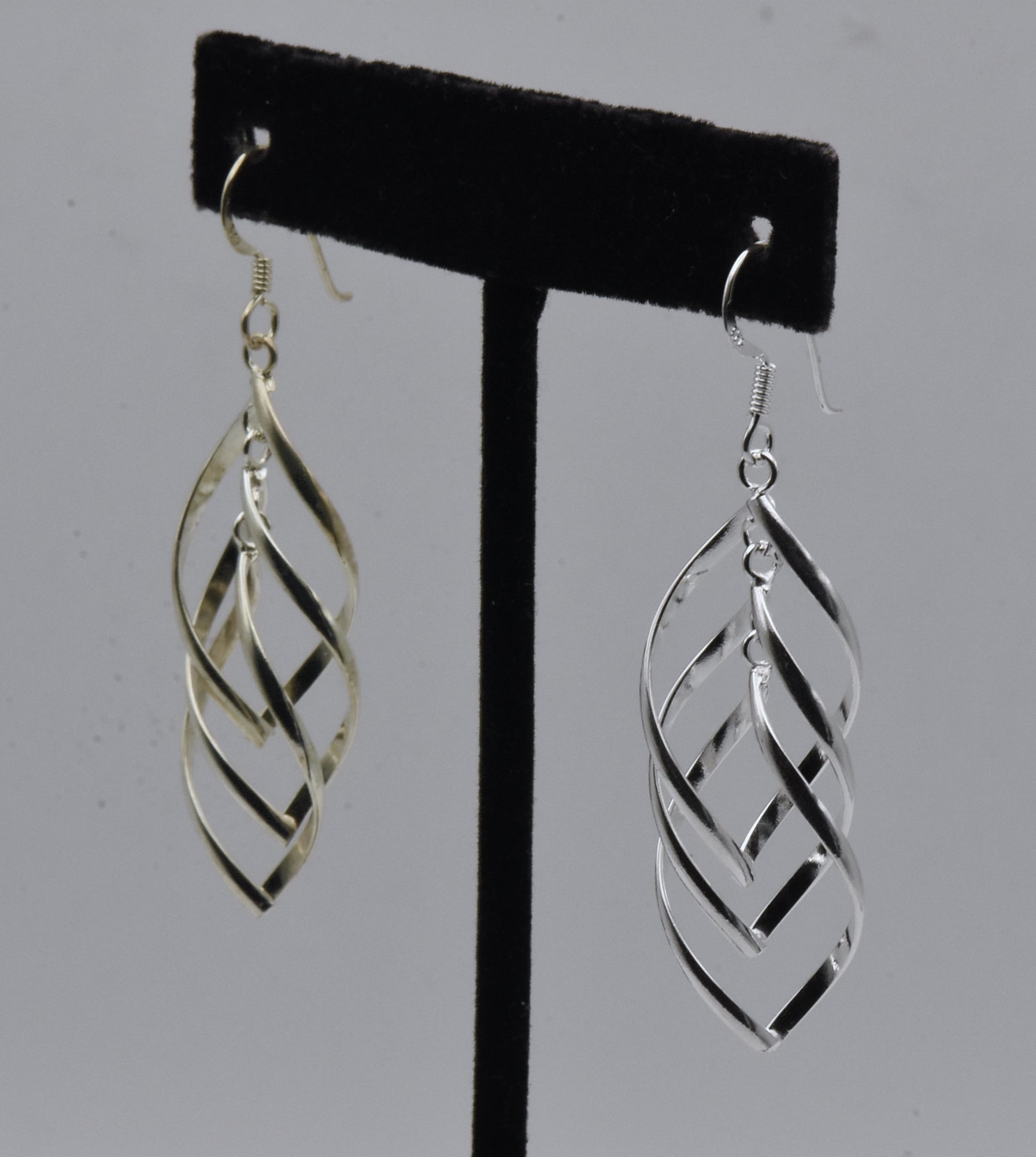 Vintage Sterling Silver Flat Spiral Dangle Earrings Mismatched Pair