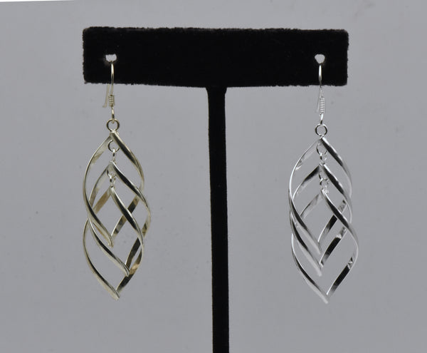 Vintage Sterling Silver Flat Spiral Dangle Earrings Mismatched Pair