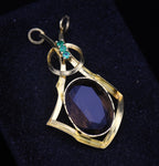 Vintage Smoky Quartz and Chrysoprase Gold Plated Pendant