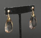 Vintage 14k Large Pear Cut Smoky Quartz Screw Back Dangle Earrings