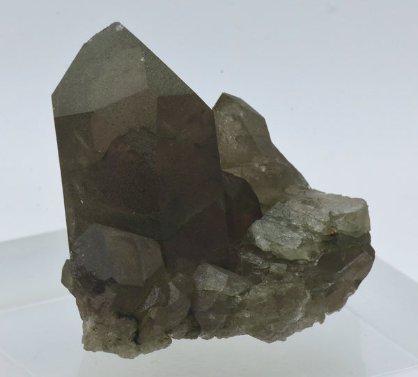 Chlorite Coated Smoky Quartz Crystal Cluster - Switzerland