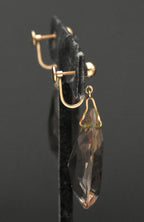 Vintage 14k Large Pear Cut Smoky Quartz Screw Back Dangle Earrings