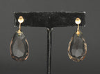 Vintage 14k Large Pear Cut Smoky Quartz Screw Back Dangle Earrings