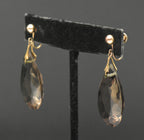 Vintage 14k Large Pear Cut Smoky Quartz Screw Back Dangle Earrings