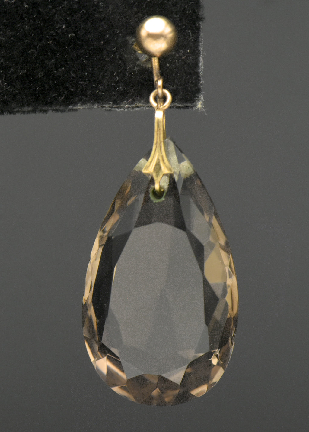 Vintage 14k Large Pear Cut Smoky Quartz Screw Back Dangle Earrings