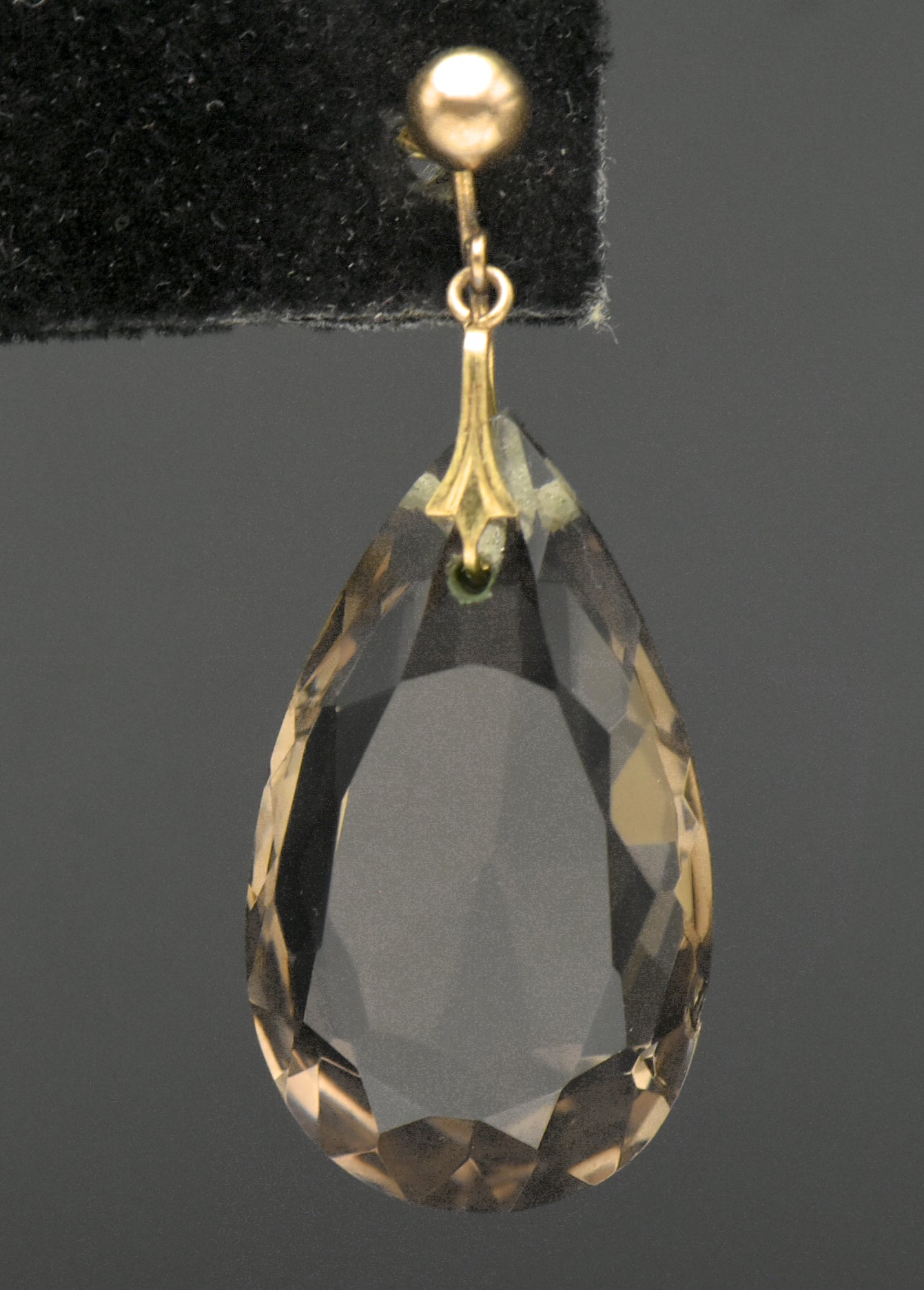 Vintage 14k Large Pear Cut Smoky Quartz Screw Back Dangle Earrings