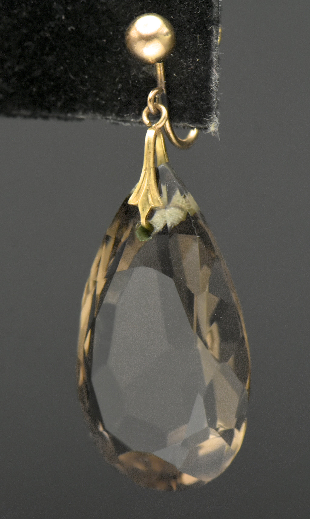 Vintage 14k Large Pear Cut Smoky Quartz Screw Back Dangle Earrings