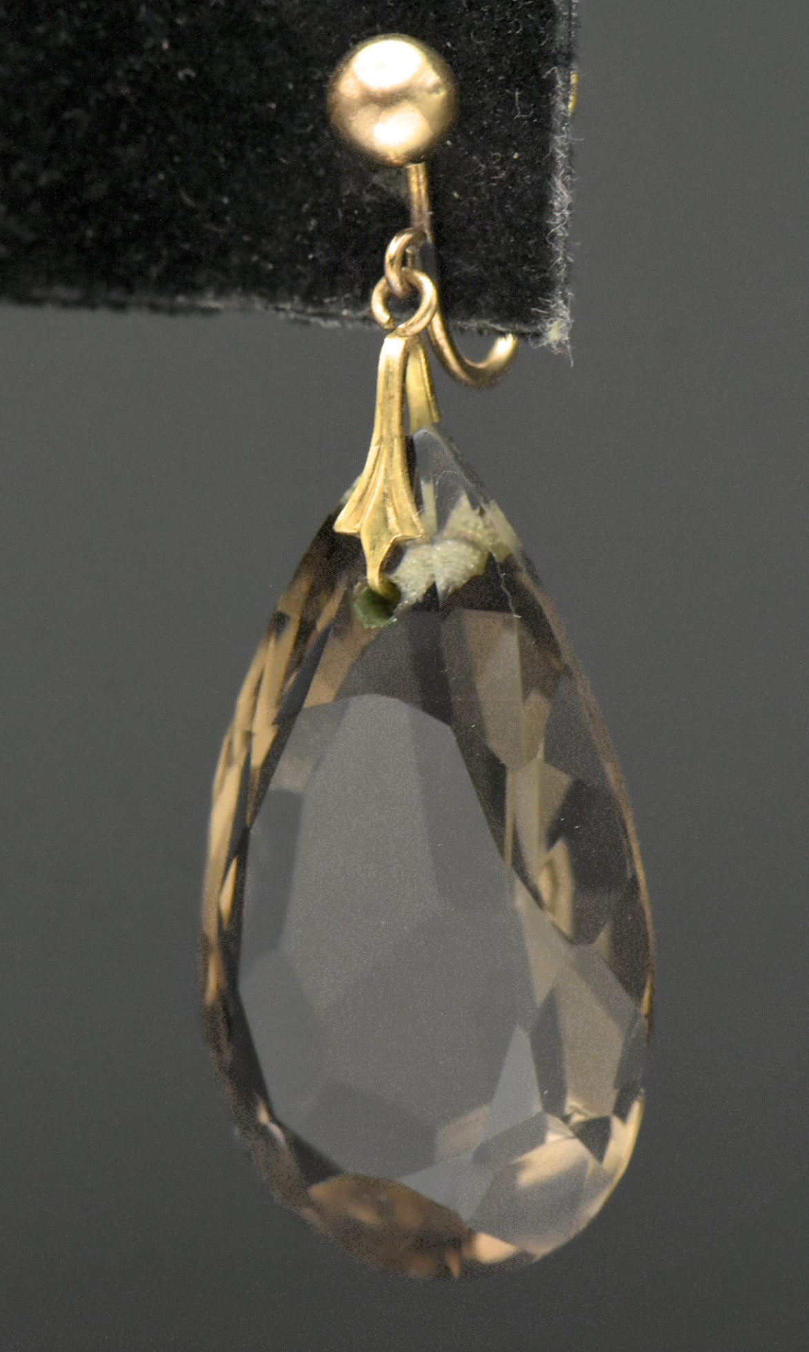 Vintage 14k Large Pear Cut Smoky Quartz Screw Back Dangle Earrings