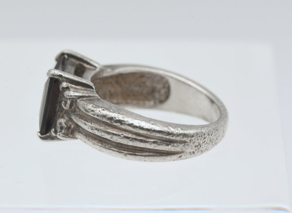 Vintage Sterling Silver Smoky Quartz and Rhinestone Ring - Size 5