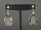 Vintage 14k Large Pear Cut Smoky Quartz Screw Back Dangle Earrings