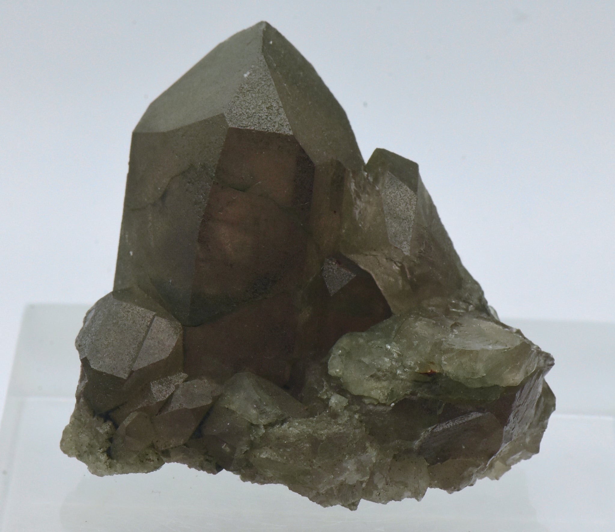 Chlorite Coated Smoky Quartz Crystal Cluster - Switzerland