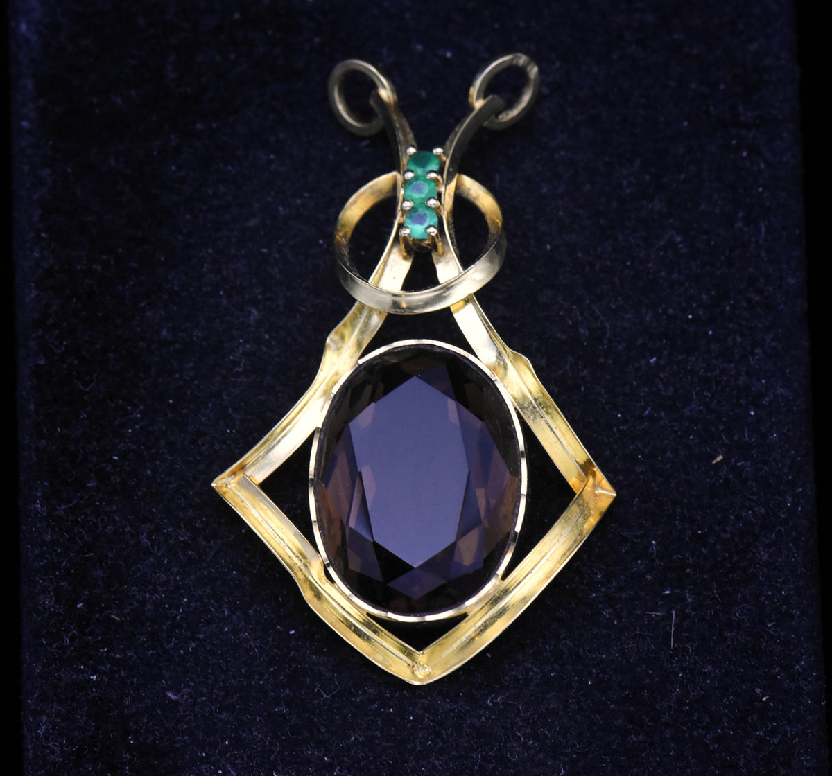 Vintage Smoky Quartz and Chrysoprase Gold Plated Pendant