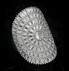 Vintage Cut Crystal Silver Tone Metal Shield Ring - Size 6.75