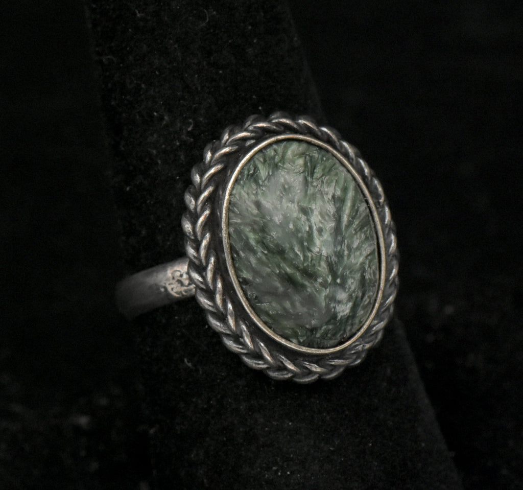 Vintage Seraphinite and Sterling Silver Handmade Ring - Size 7.75