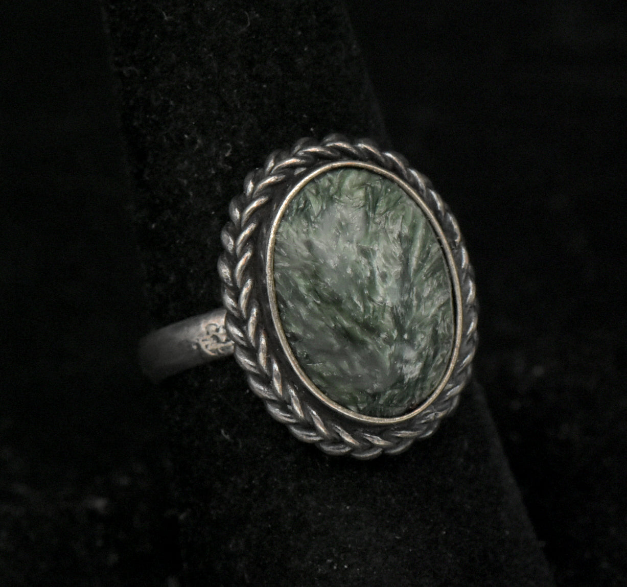 Vintage Seraphinite and Sterling Silver Handmade Ring - Size 7.75