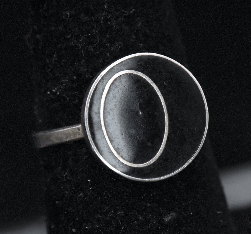 Vintage Handmade Sterling Silver Black Enamel Ring - Size 6