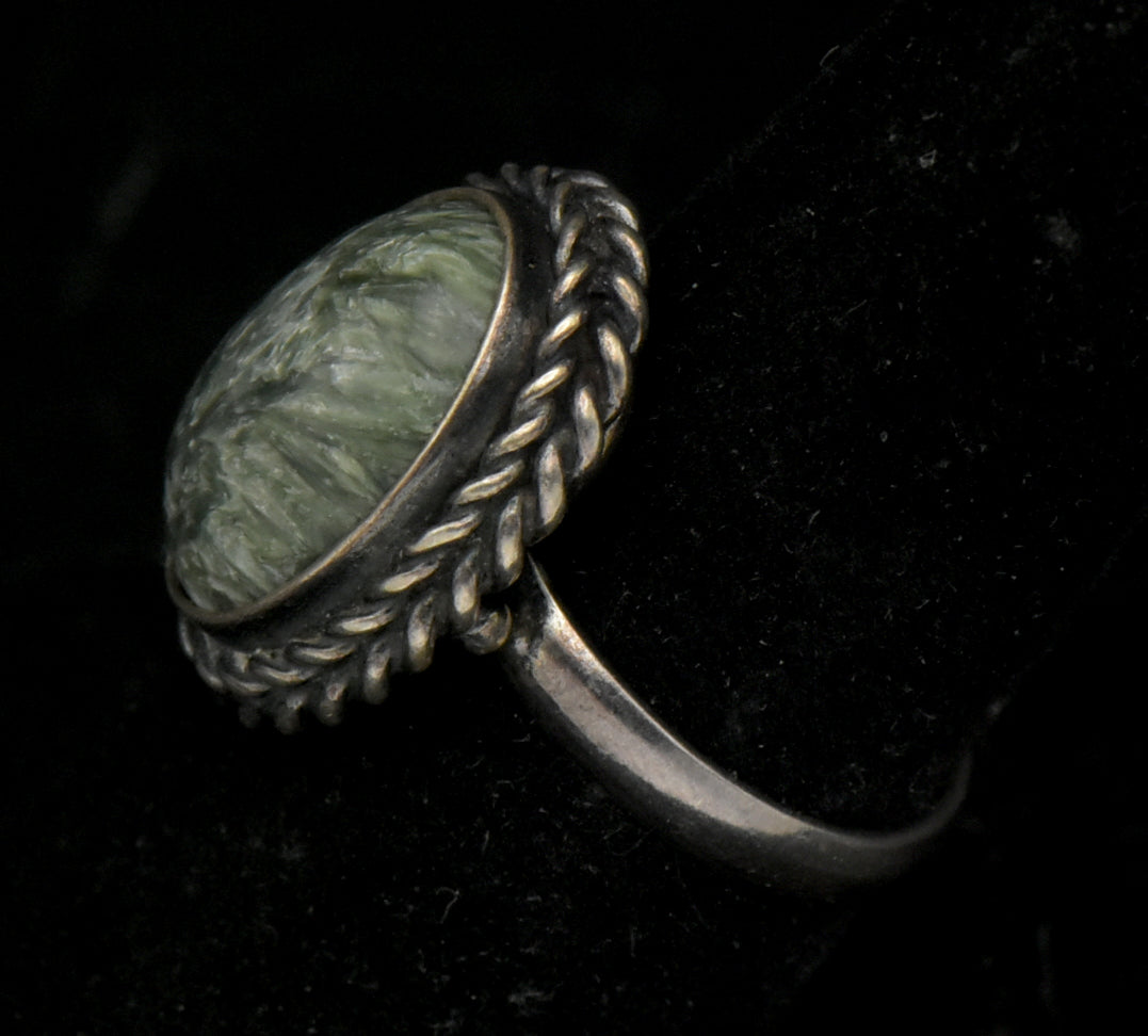 Vintage Seraphinite and Sterling Silver Handmade Ring - Size 7.75