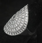 Vintage Cut Crystal Silver Tone Metal Shield Ring - Size 6.75