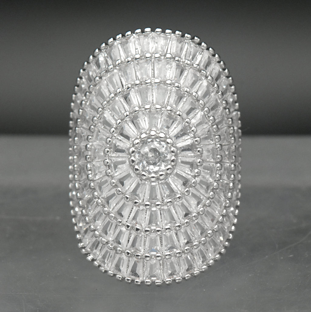 Vintage Cut Crystal Silver Tone Metal Shield Ring - Size 6.75
