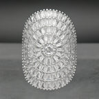 Vintage Cut Crystal Silver Tone Metal Shield Ring - Size 6.75