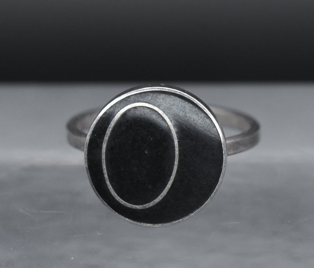 Vintage Handmade Sterling Silver Black Enamel Ring - Size 6